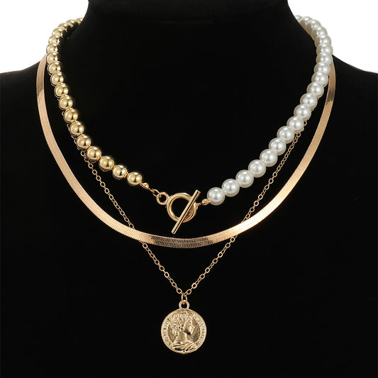 Ornament Simple Delicate Pearl Round Gem Necklaces