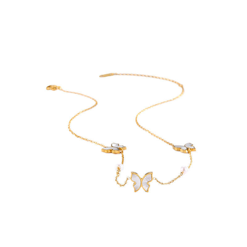 Colliers simples en titane avec perles et papillons de style coréen