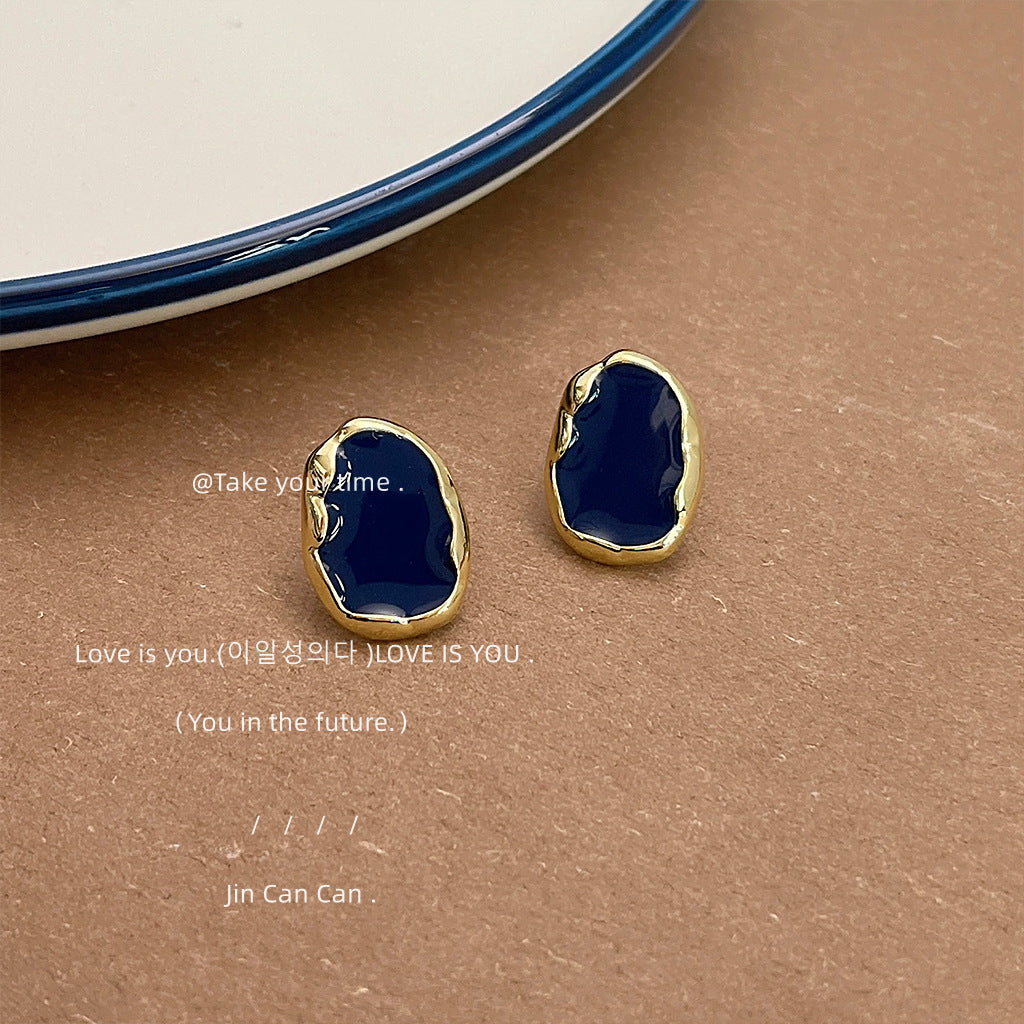 Blue High-grade Sier Needle Plated Geometric Irregular Ear Drip Earrings