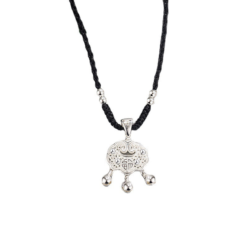 Women's Braided Rope Fu Character Bell Longevity Pendant For Necklaces