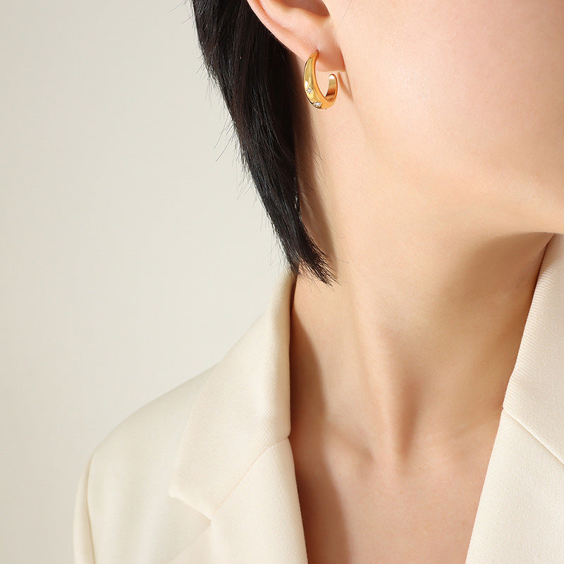 Women's Personalized Elegant Light Luxury Inlaid Zircon Shaped Titanium Earrings