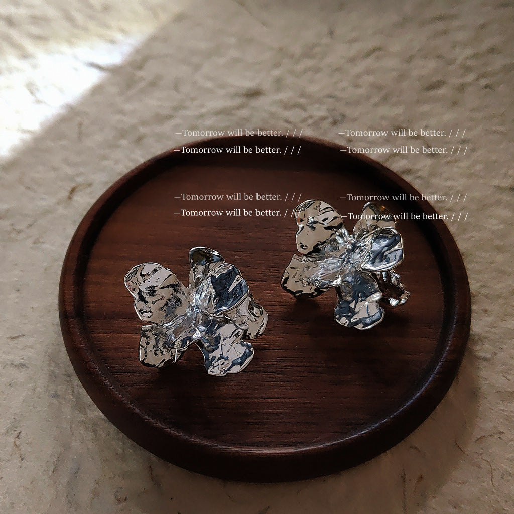 Fleur en métal tridimensionnelle irrégulière de Style froid pour femmes pour boucles d'oreilles