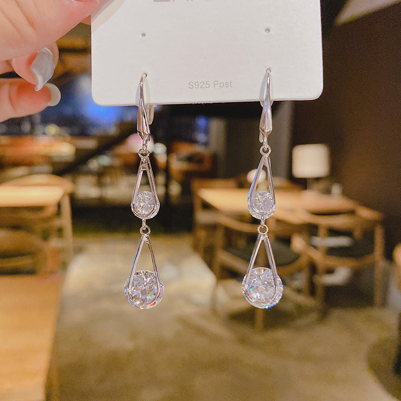 Sier Ear Hook Long Fashion Crystal Super Earrings