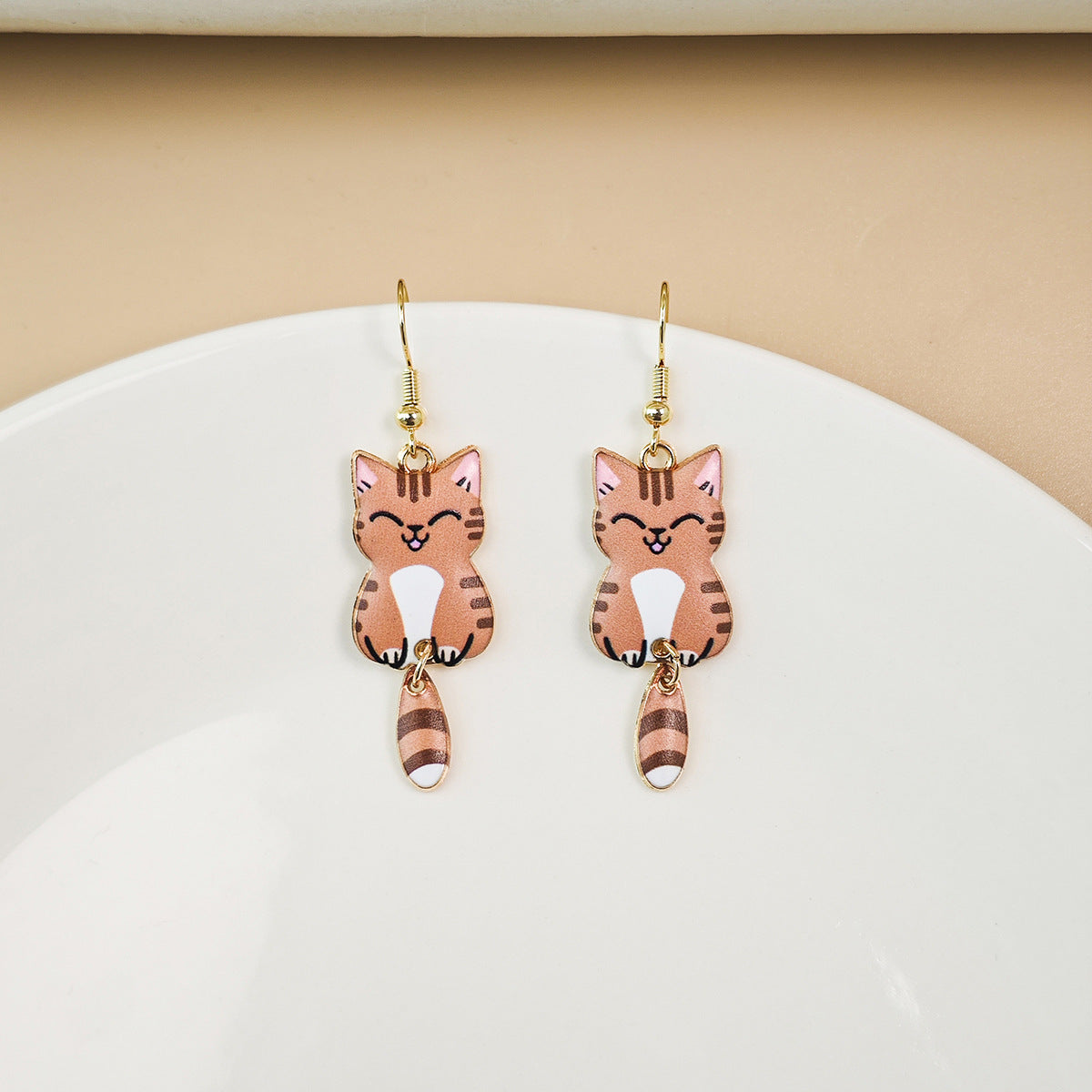 Women's Simple Fun Cute Cat Creative Personalized Dripping Oil Earrings