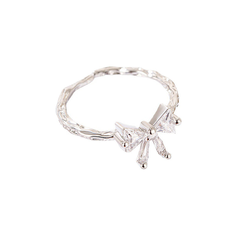 Women's Opening Adjustable Bow Sier Zircon Sweet Rings