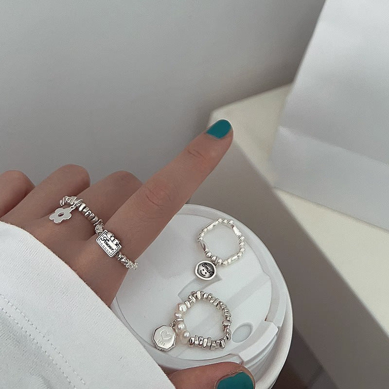 Women's Exquisite Small Flower Letter Love Christmas Rings
