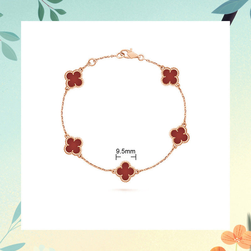 Red Agate Clover Female Pork Belly White Shell Bracelets