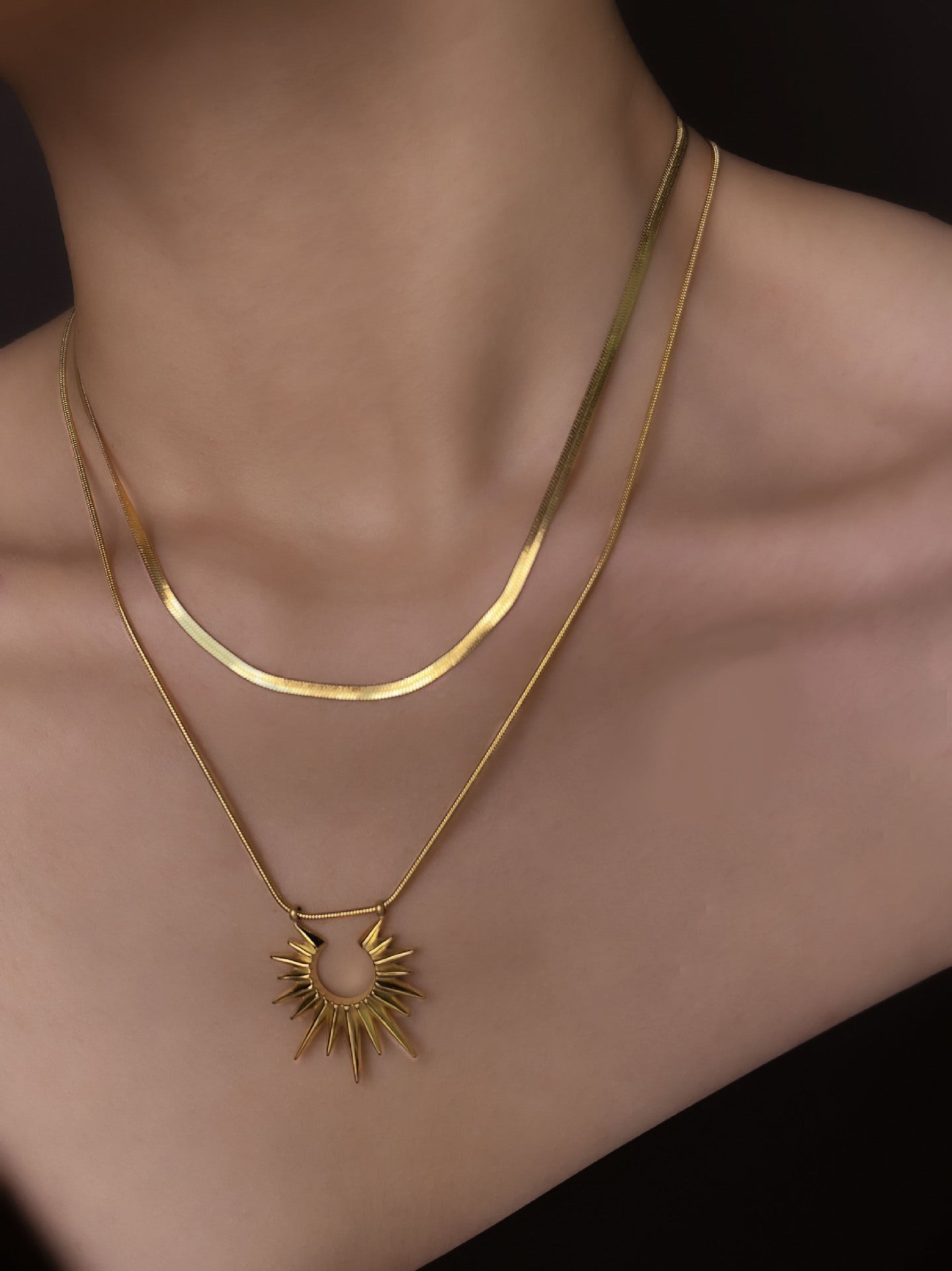 Women's Model Sun Stainless Steel Niche Mid-length Necklace