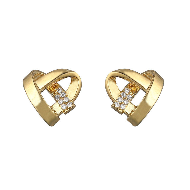 Women's Sweet And Diamond Mounted Heart-shaped Interwoven For Affordable Earrings