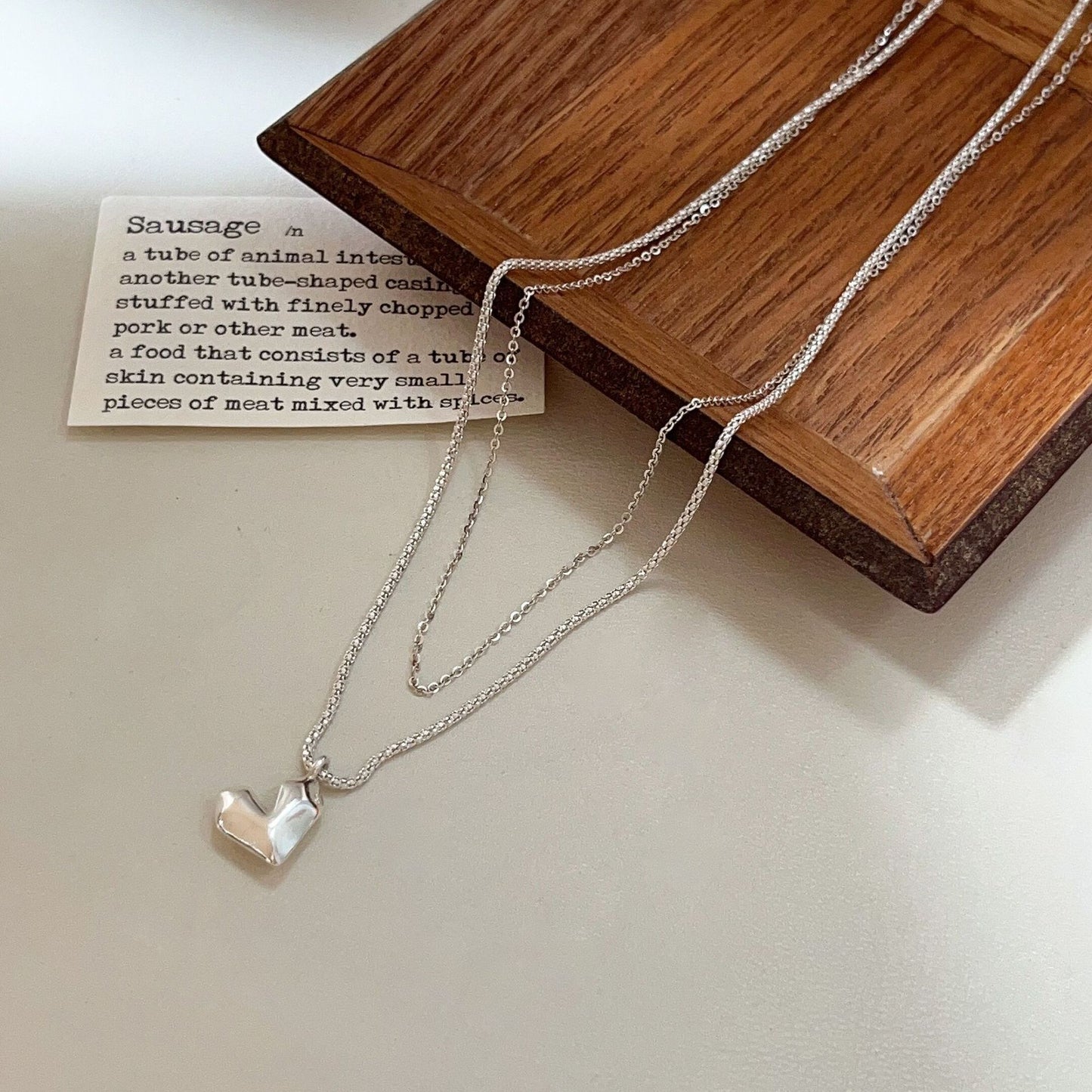 Women's Sterling Chain Simple Three-dimensional Heart Shape Clavicle Necklaces
