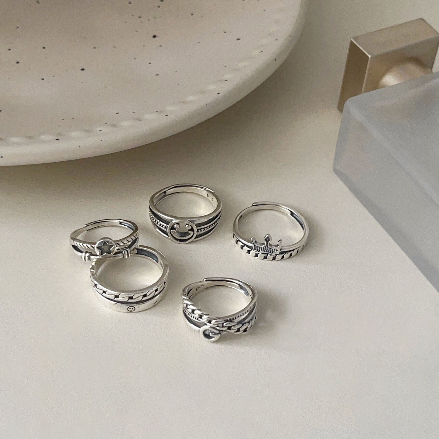 Bagues d'indexation féminines pentagramme de style industriel en argent sterling