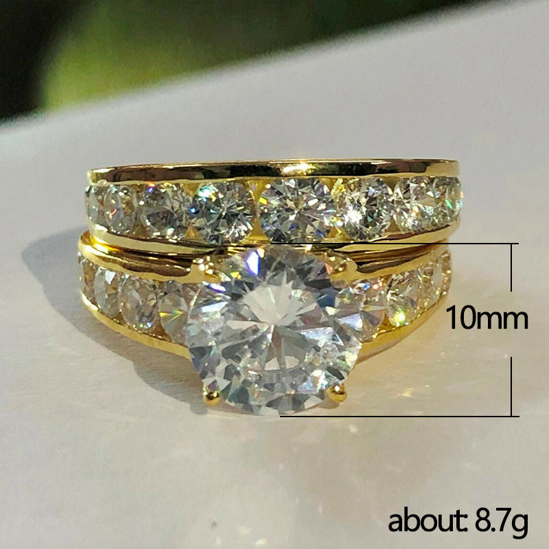 Wedding Gold Plated Full Rhinestone Zircon Couple Rings