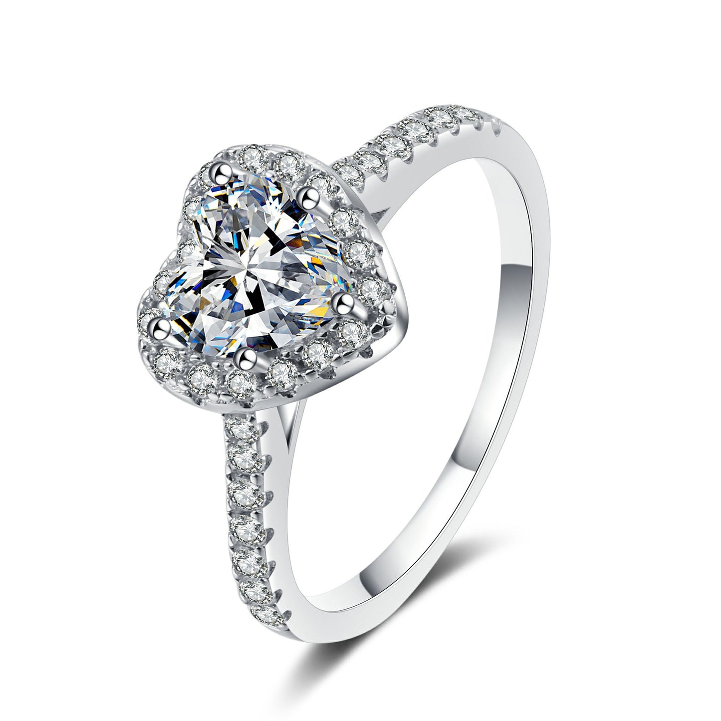 Women's Sier Artificial Diamond Heart-shaped Karat Opposite Rings