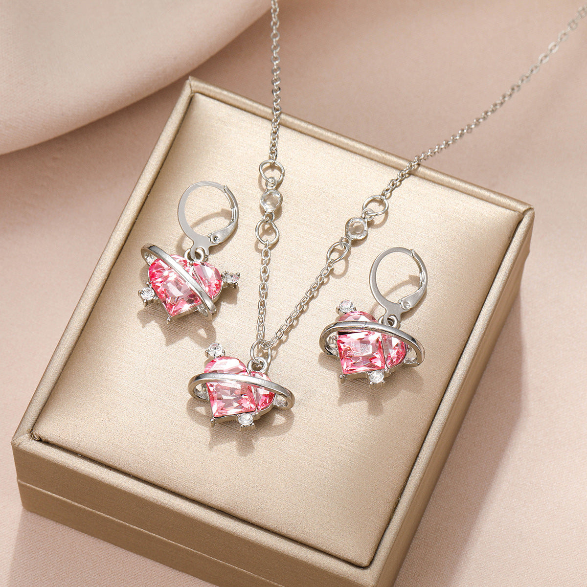 Colliers femme coeur de pêche rose Love Planet