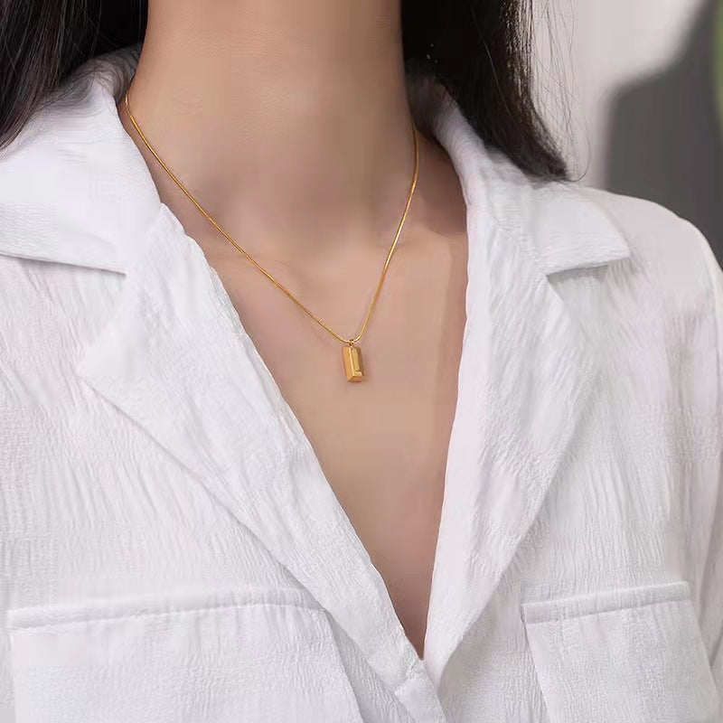 Simple Cold Style Titanium Steel Square Pendant Female Niche Necklaces