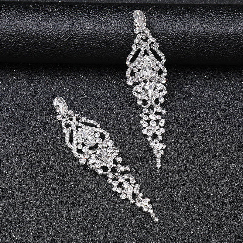 Long Crystal Bridal Wedding Dress Accessories Earrings