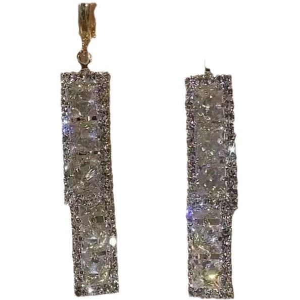Light Luxury Temperament Geometric Zircon Tassel Design High-grade Earrings