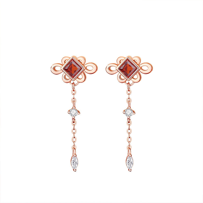 Women's Chinese Knot Sterling Sier Fringed Zircon Style Earrings