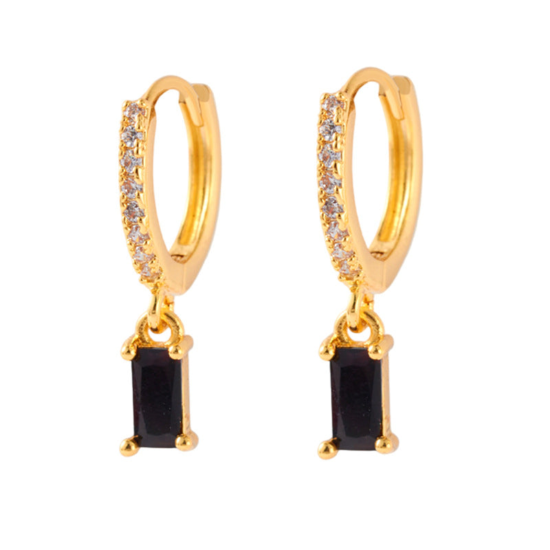 Women's Gold Plated Clip Slimming Black White Zircon Minority Simple Ear Buckle