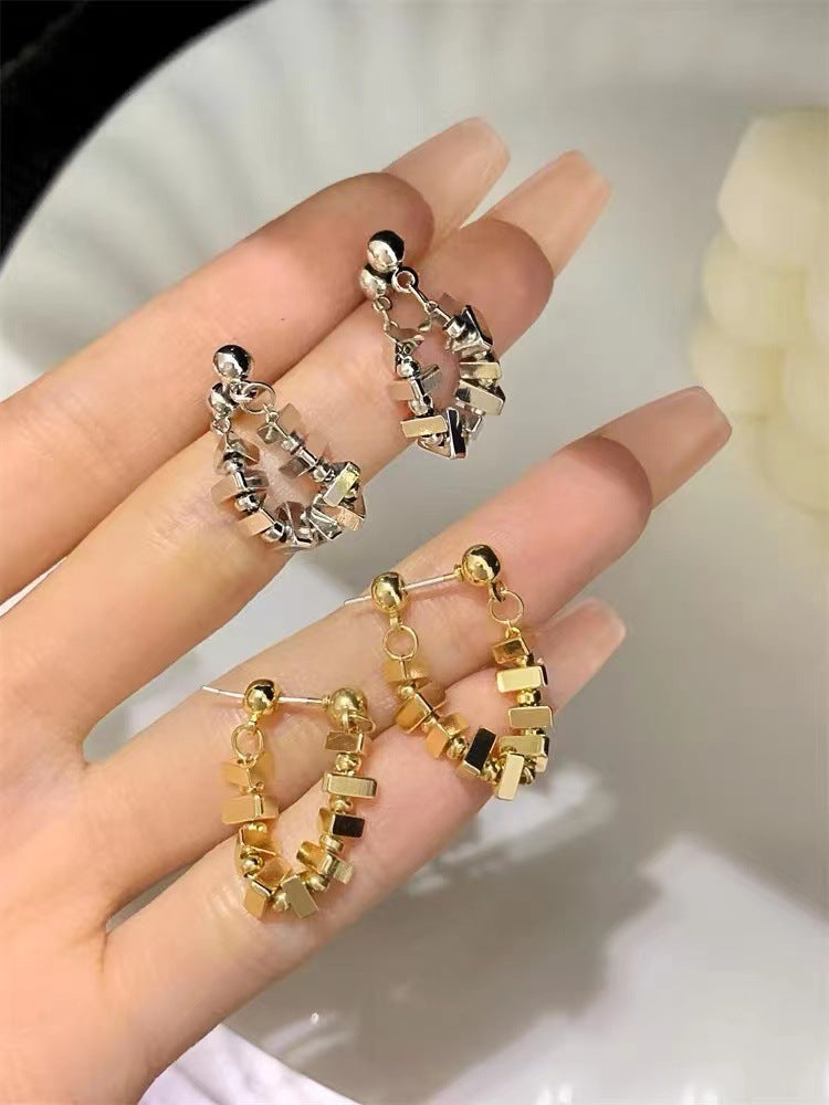 Square Exquisite High-grade Metallic Chain Front Earrings