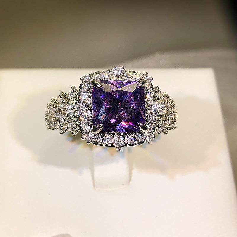 Women's High-grade Super Shiny Luxurious Inlaid Purple Bright Rings