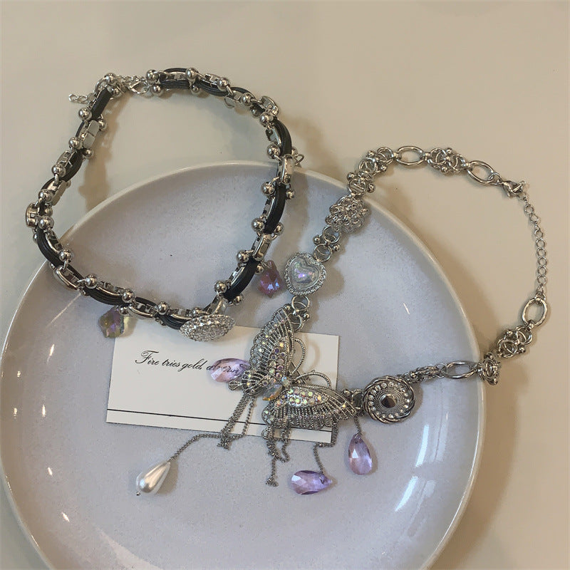 Colliers de gouttelettes violettes à bouton chaud papillon pêche épicé