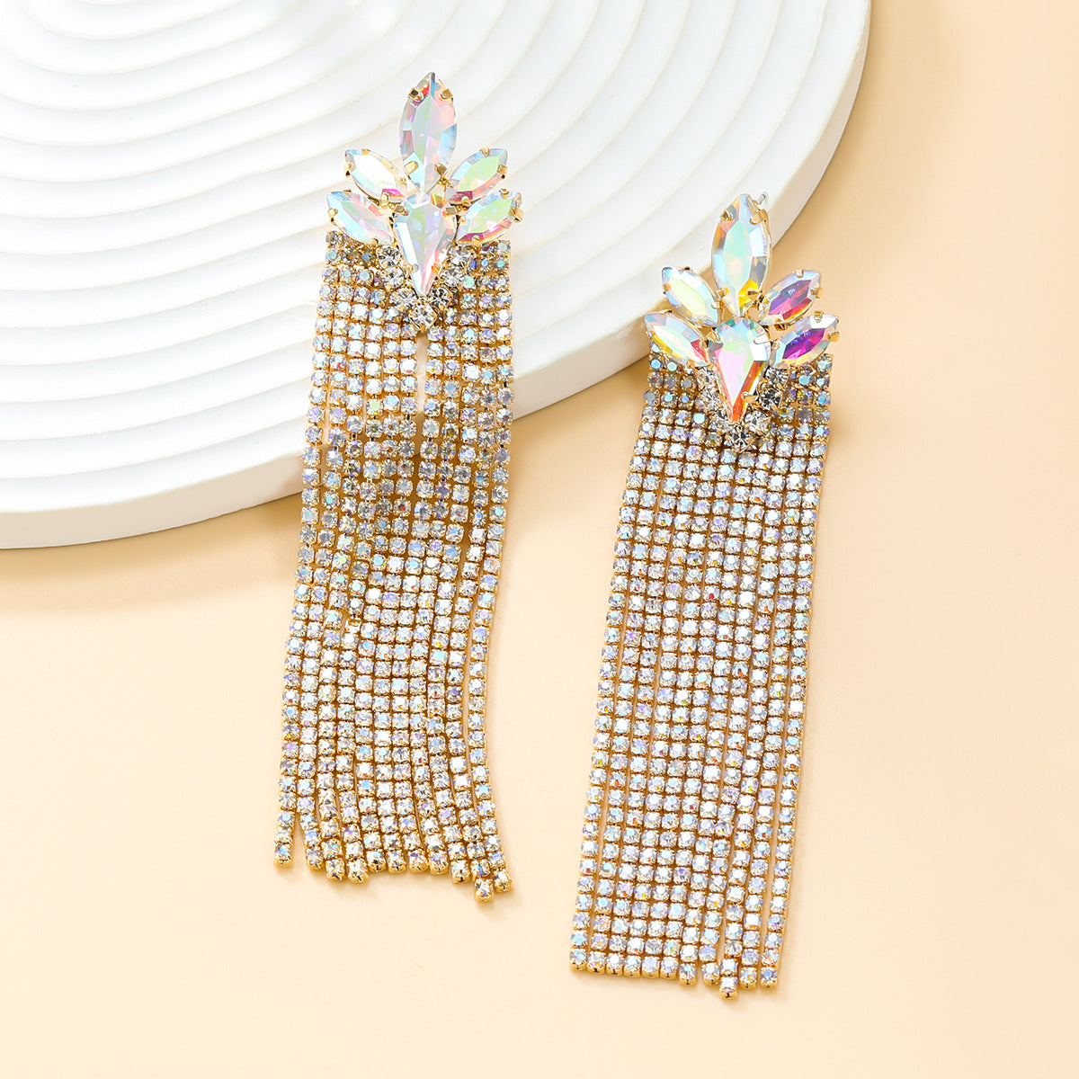 Women's Trendy Colorful Crystals Long Fringe Full Earrings