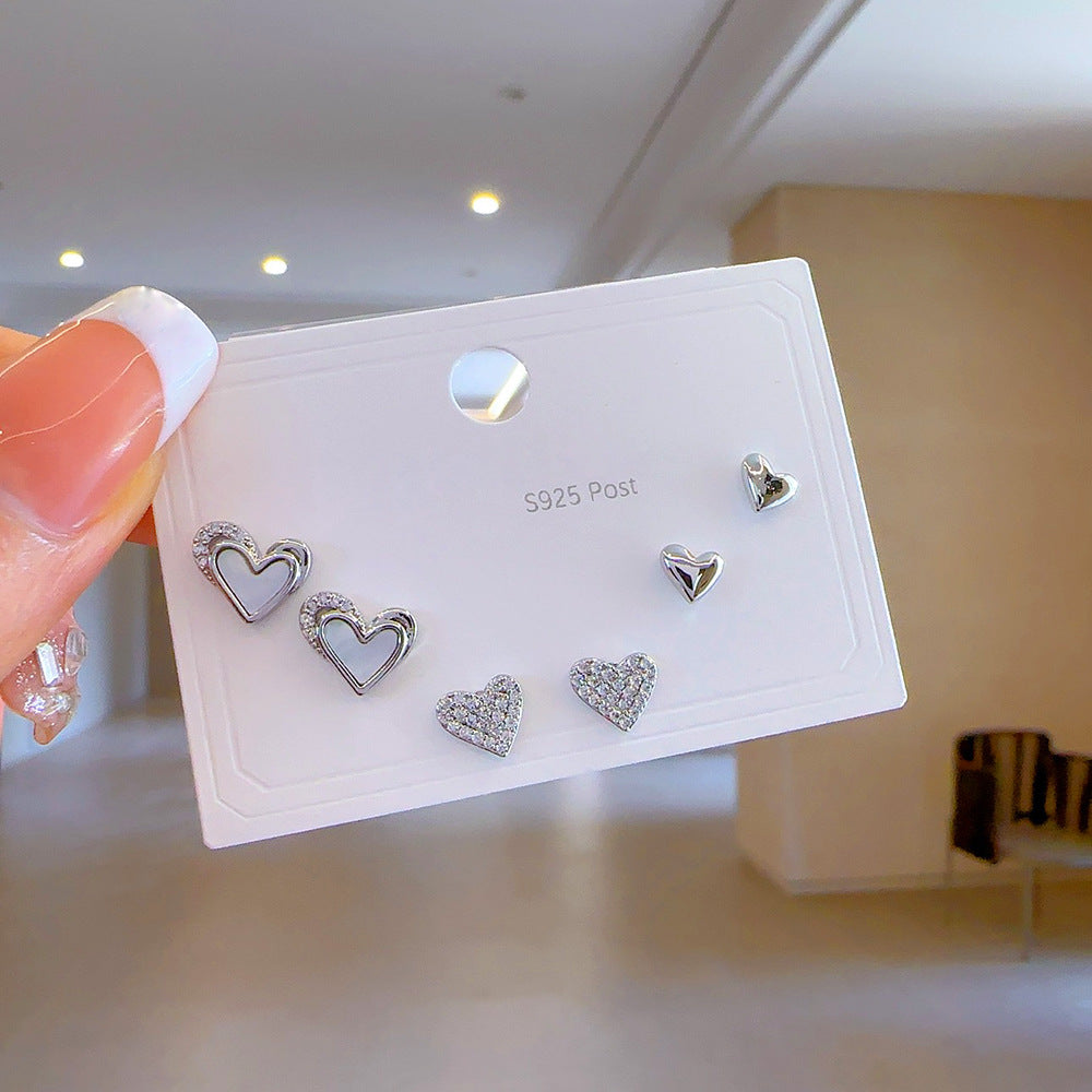 High-grade One Card Three Sier Suit Earrings