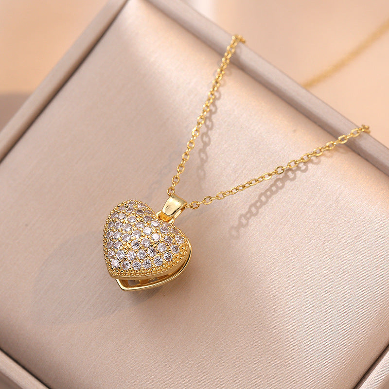 Hearts Zircon Light Luxury Temperament Peach Heart Necklaces