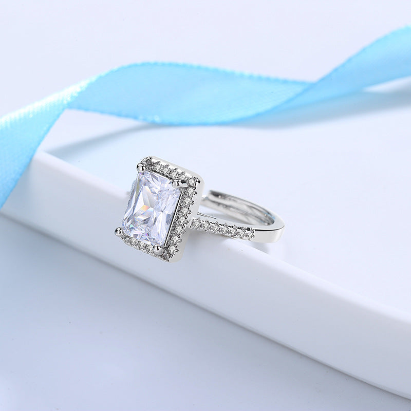 Women's Simple Square Diamond Super Flash Proposal Rhinestone Double Layer Rings