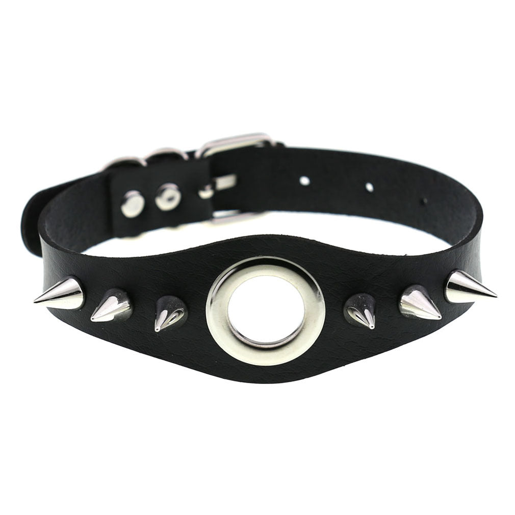 Punk Goth Leather Rivet Pointed Nail Personality Necklaces