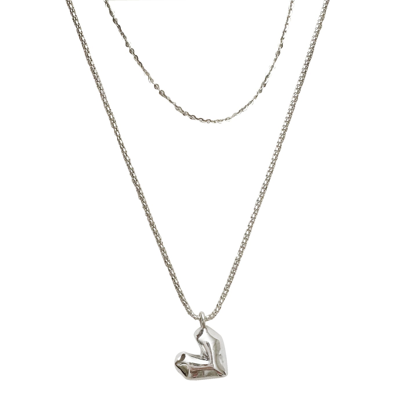 Women's Sterling Chain Simple Three-dimensional Heart Shape Clavicle Necklaces