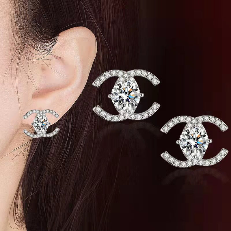 Moissanite Pattern Little Fairy Flower Letter Female Earrings