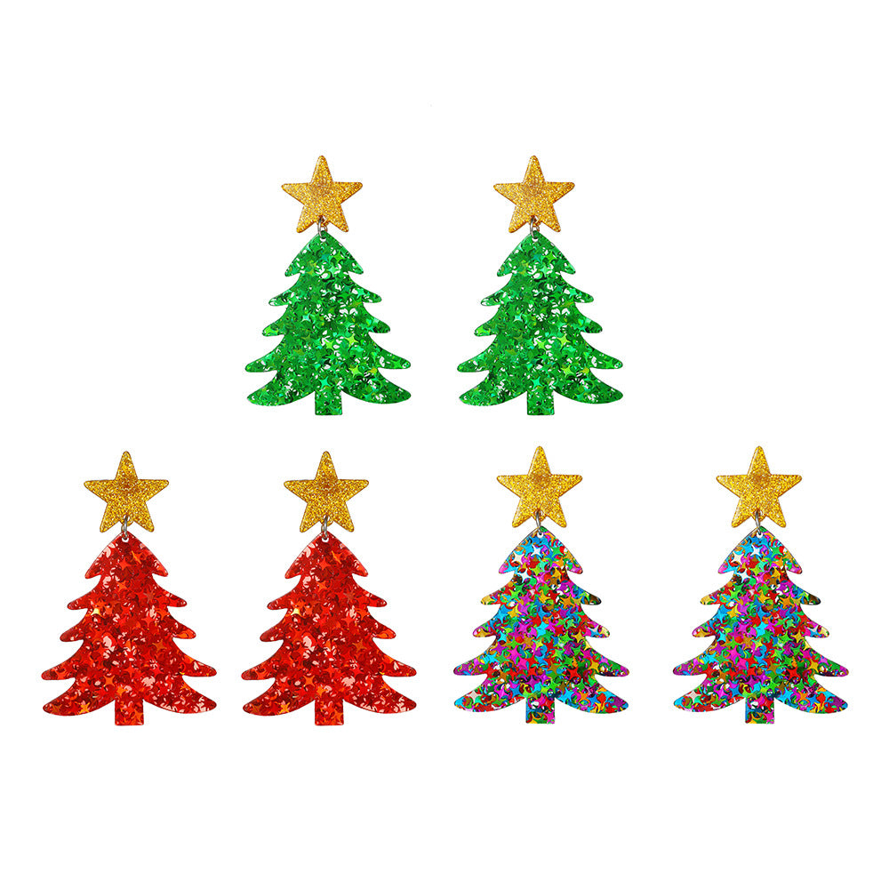 Acrylic Christmas Tree Plate Exaggerated Pentagram Earrings