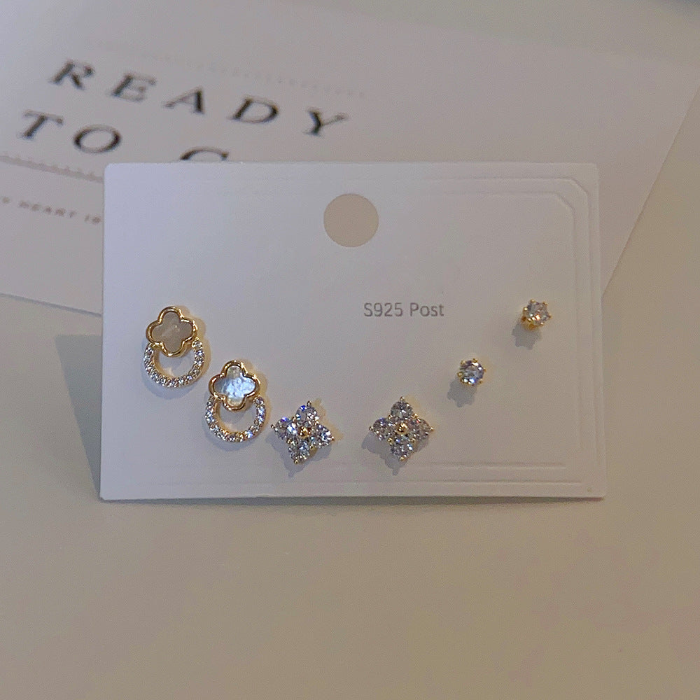 Zircon Set One Card Three Pairs Earrings