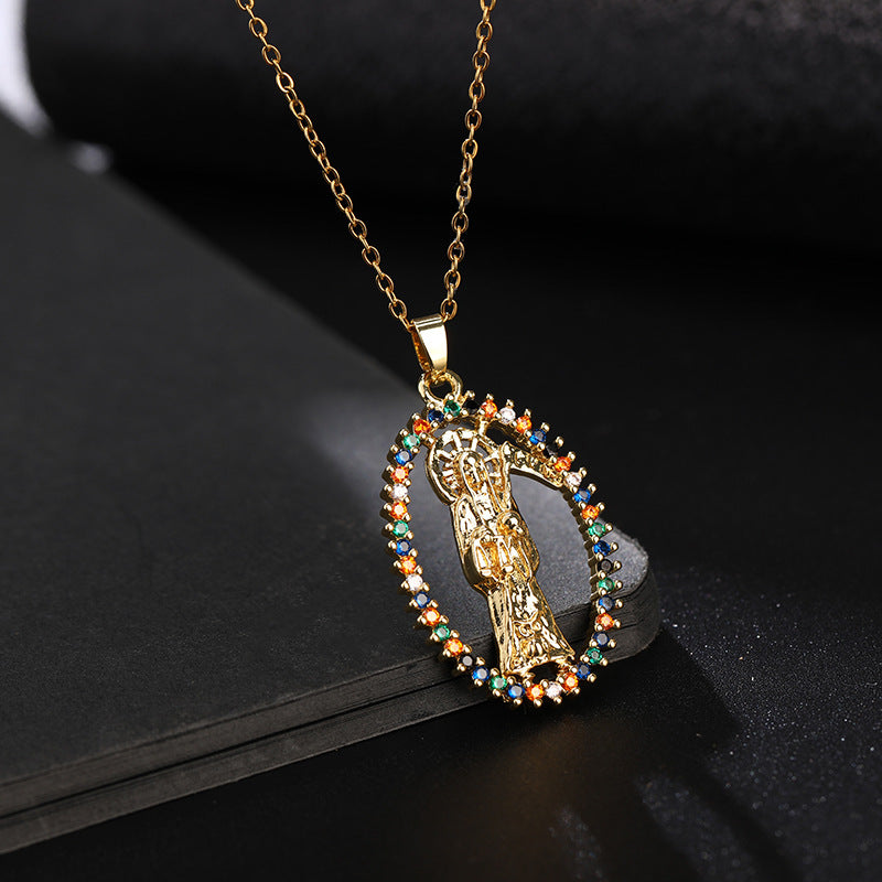 Women's Religious Copper Micro Inlay Colorful Zircon Pendant Necklaces