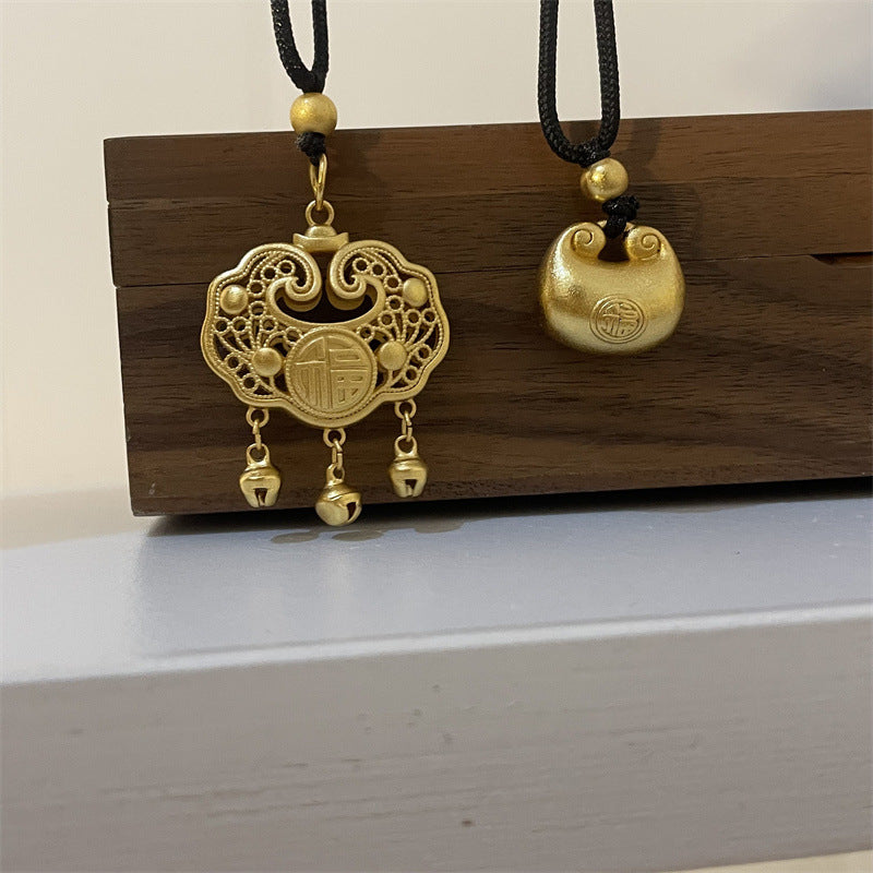 Colliers avec pendentif porte-bonheur de Style chinois, haricots dorés, longue durée de vie