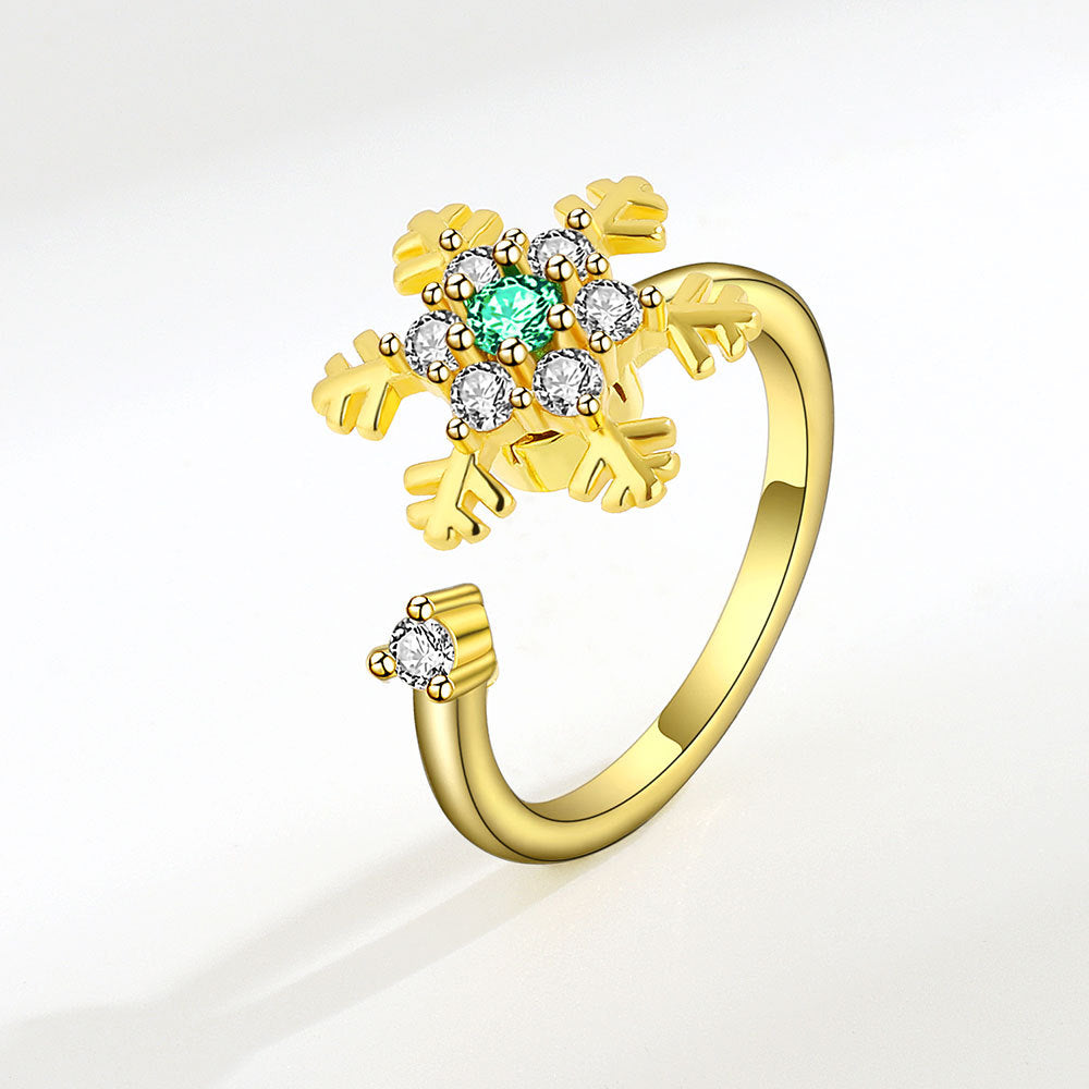 Simple Rotatable Decompression Snowflake Female Open Personalized Niche Rings
