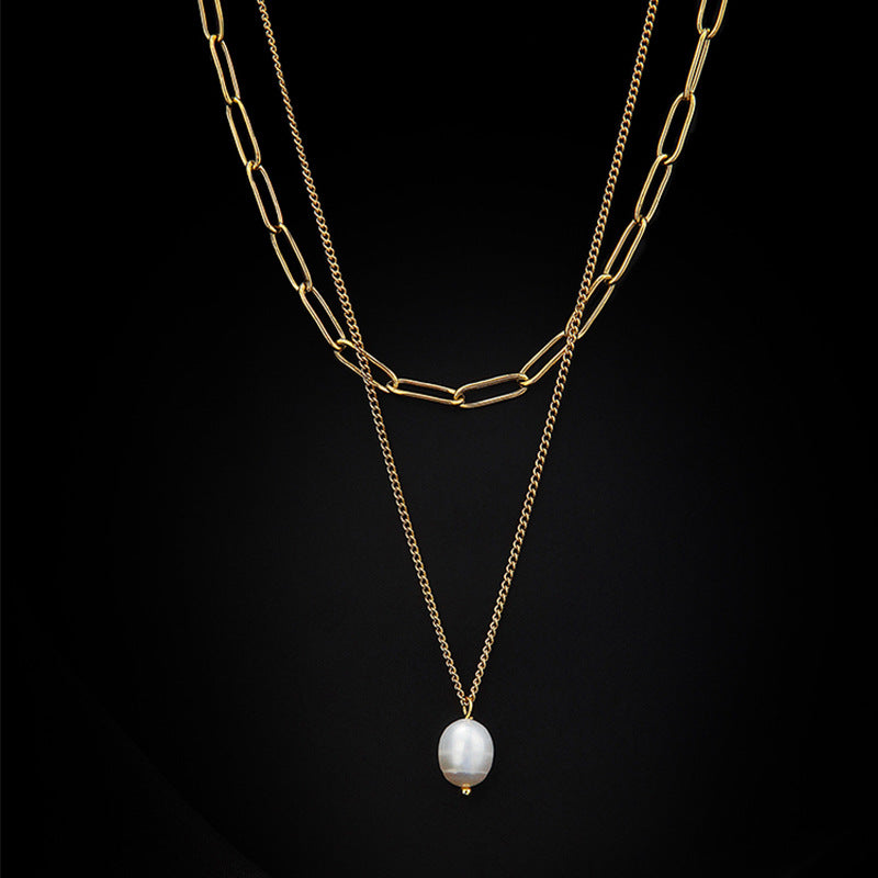 Women's Graceful High-grade Gold Pearl Titanium Steel Cold Style Personalized Retro Necklace