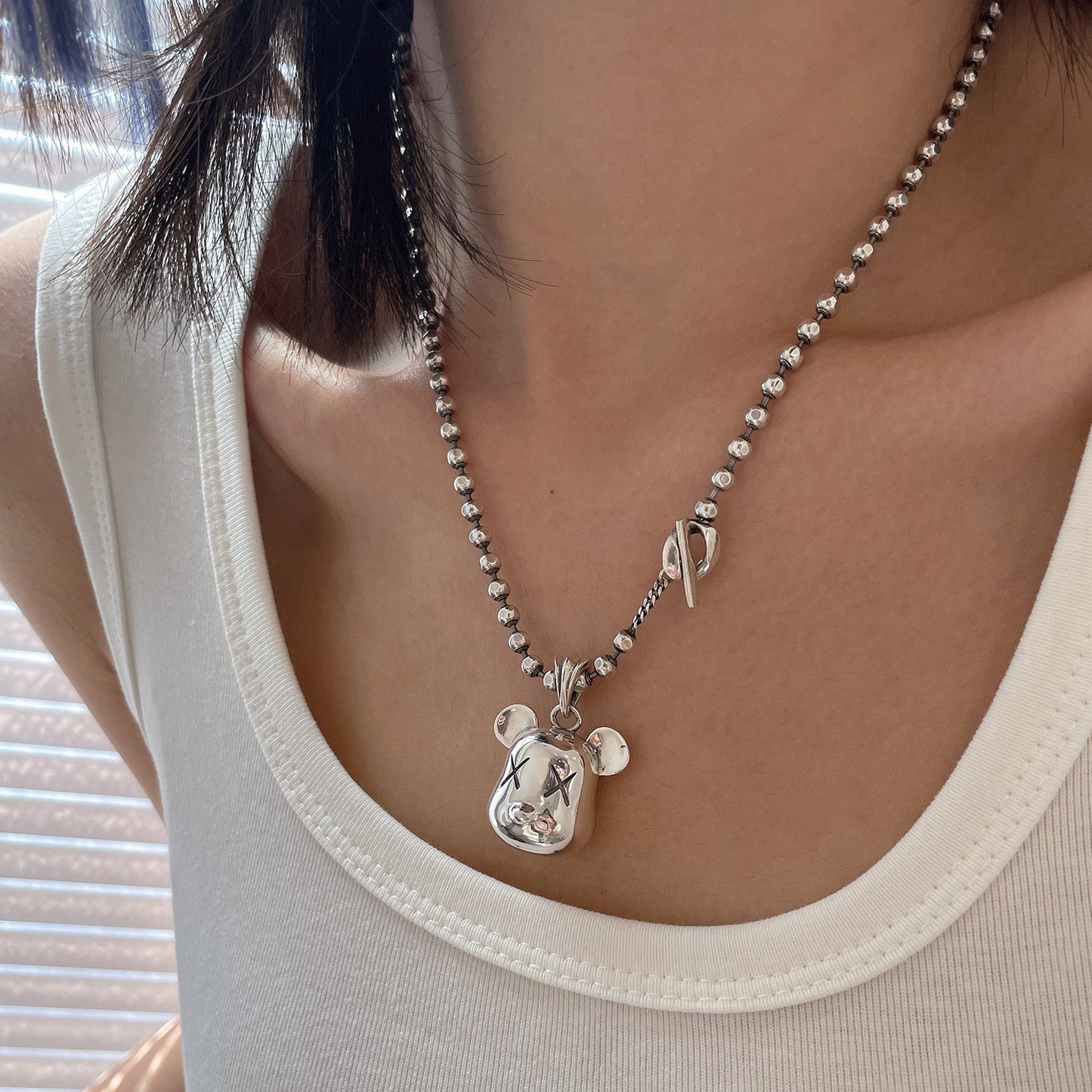 Colliers de clavicule à boucle de perles rondes de mode rétro pour femmes