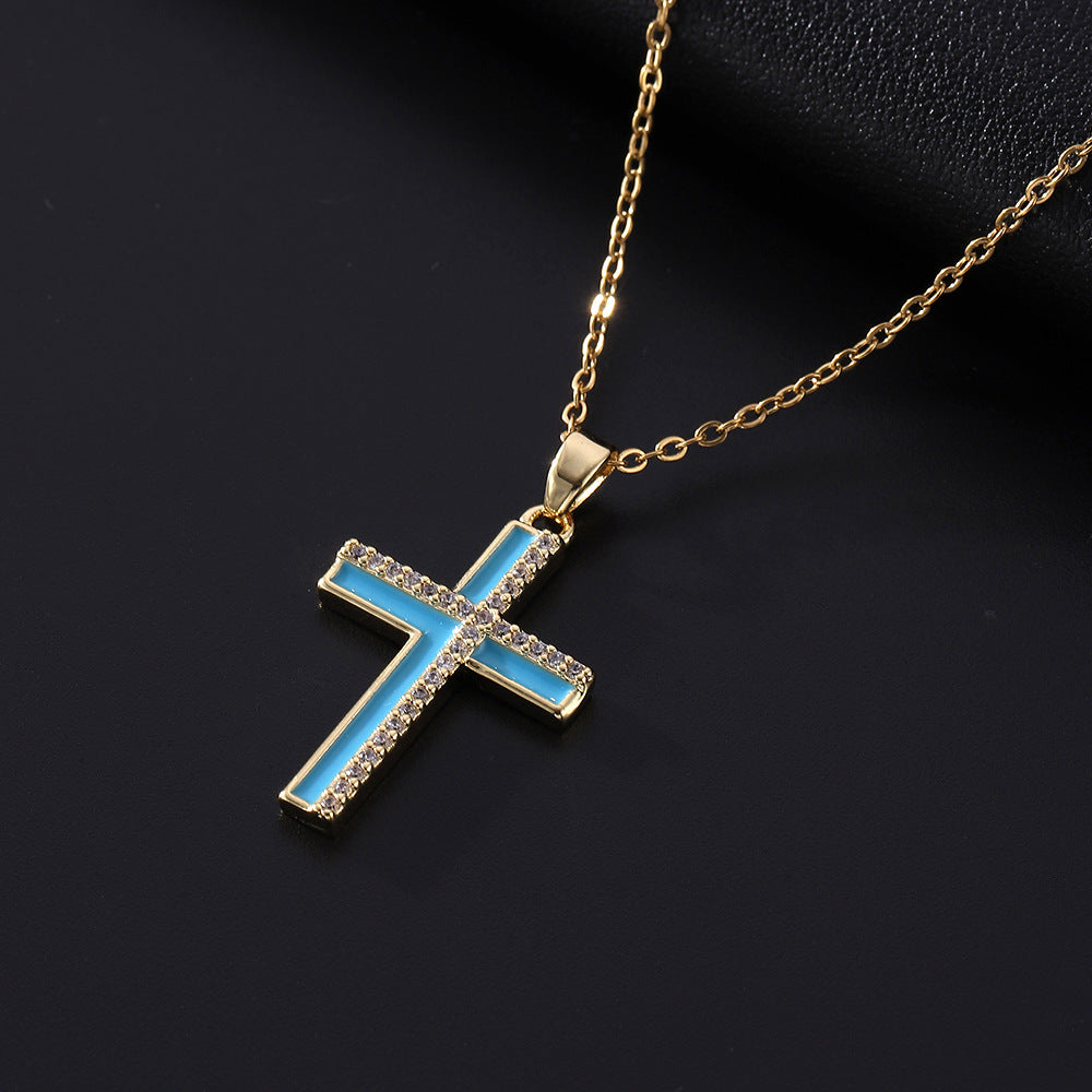 Women's Hip Hop Fashion Cross Oil Dripping Necklaces