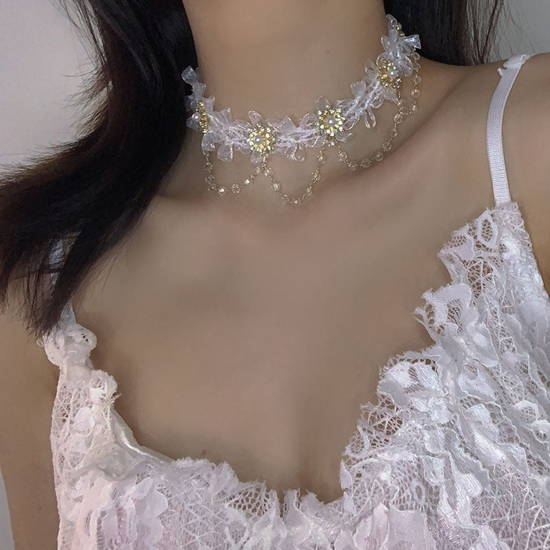 Super fée beaux colliers de cou en dentelle blanche