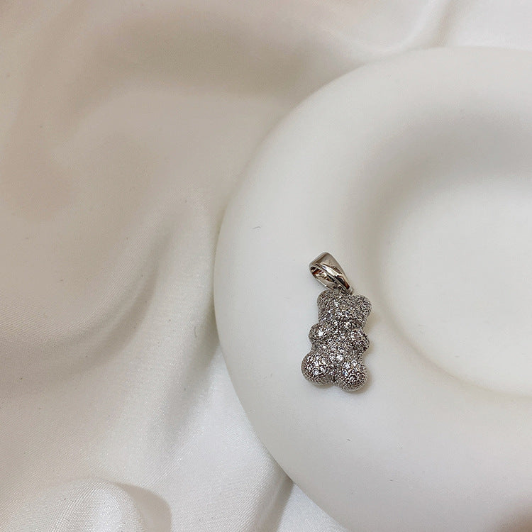 Colliers féminins avec pendentif Smiley en métal ours transparent