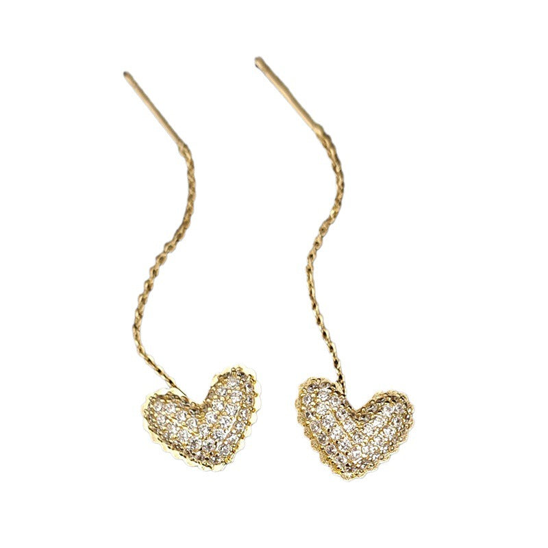Sier Needle Sweet Full Diamond Temperament Design Earrings