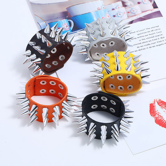 Leather Three Rows Pointed Nail Imitation Bracelets