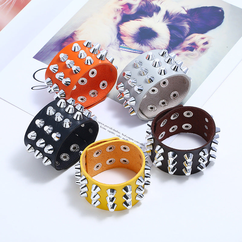 Women's & Men's & Punk Exaggerated And Leather Trendy Pointed Bracelets