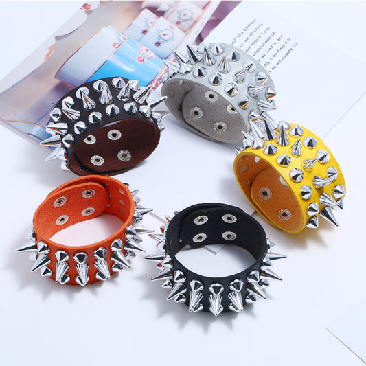 Men's Punk Exaggerated Leather Trendy Pointed Nail Bracelets