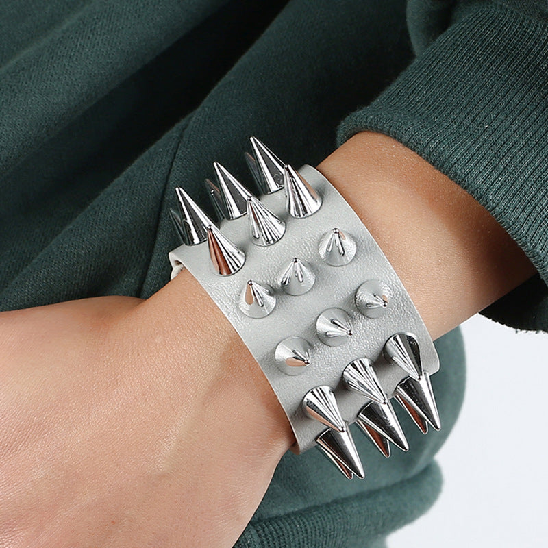 Leather Three Rows Pointed Nail Imitation Bracelets