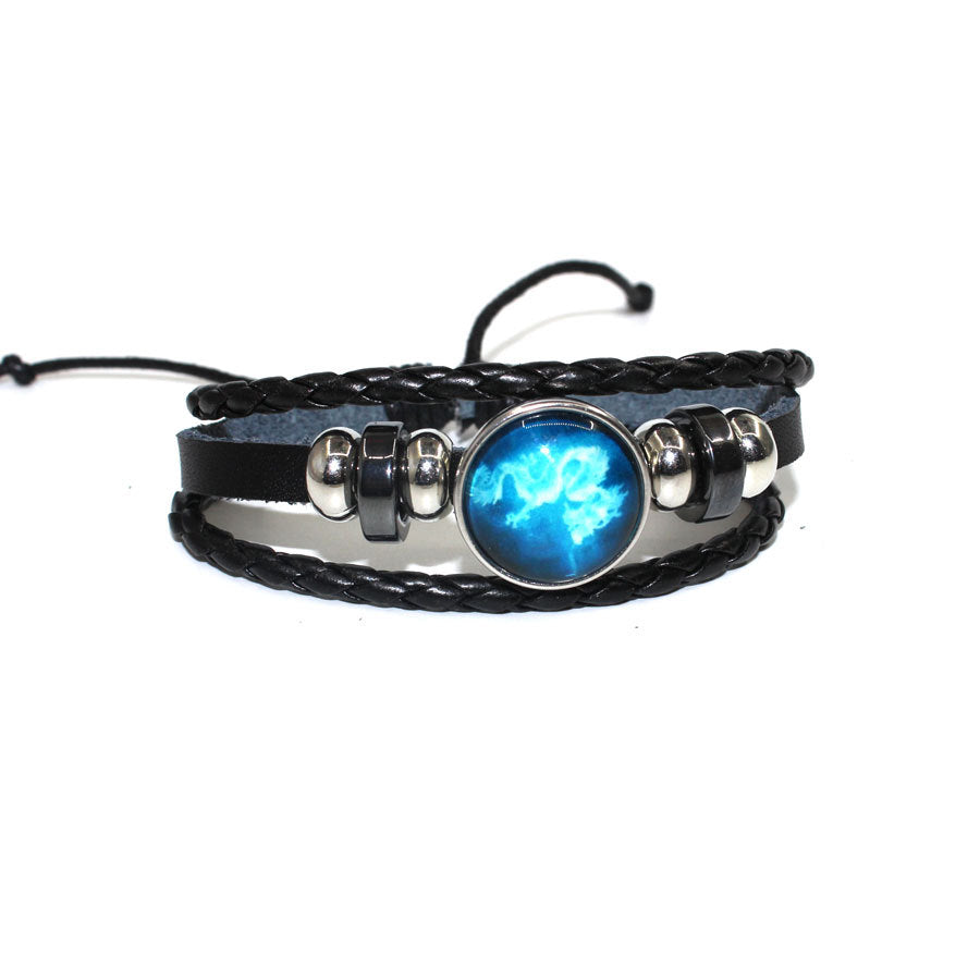 Cowhide Beaded Luminous Zodiac Time Stone Bracelets