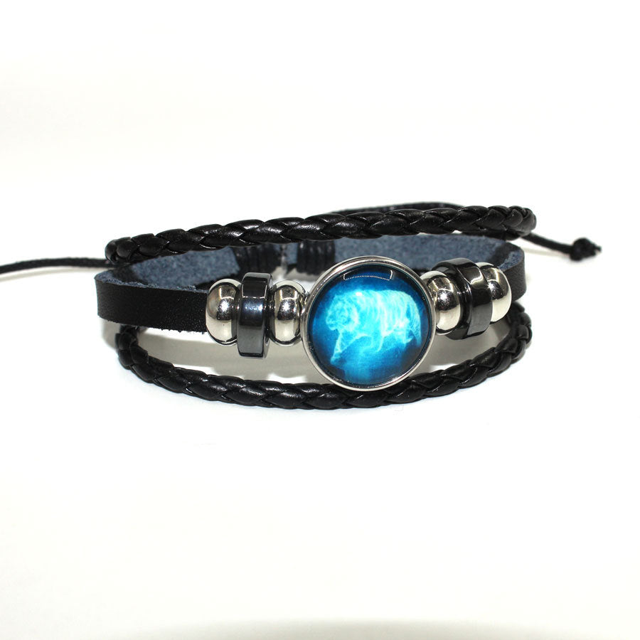 Cowhide Beaded Luminous Zodiac Time Stone Bracelets